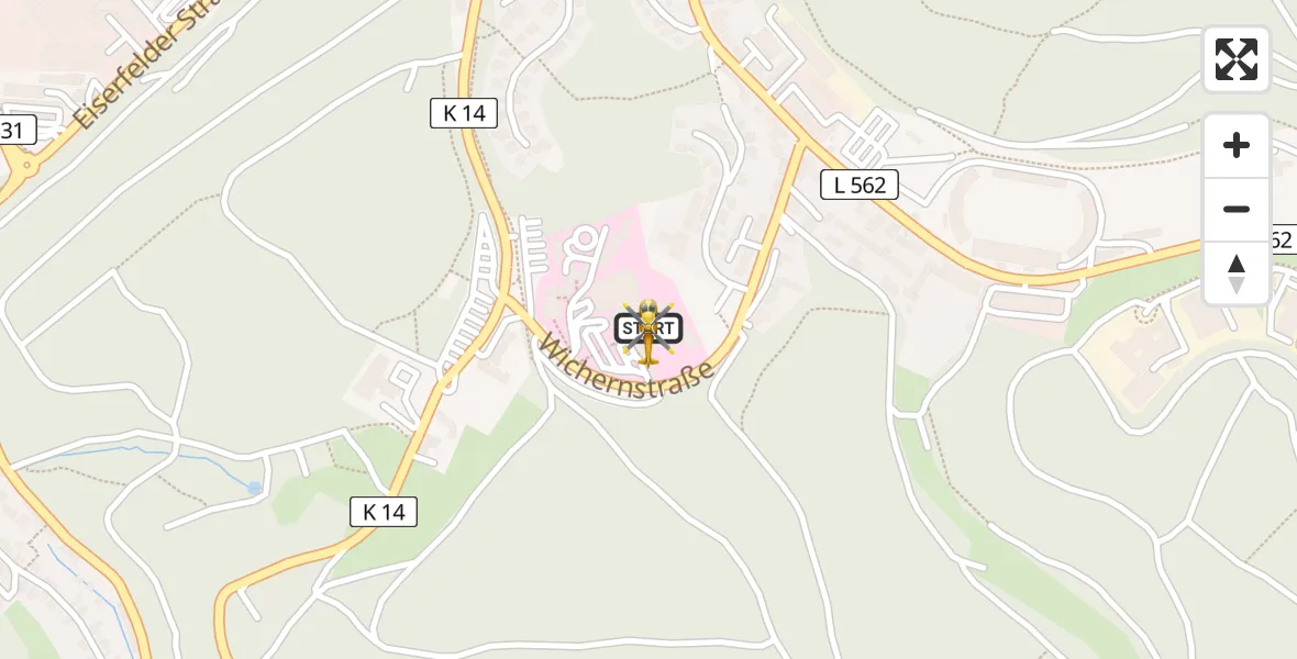 Flugroute Rettungshubschrauber Evangelisches Jung-Stilling Hospital - Evangelisches Jung-Stilling Hospital, 02 April 2026, 17:12