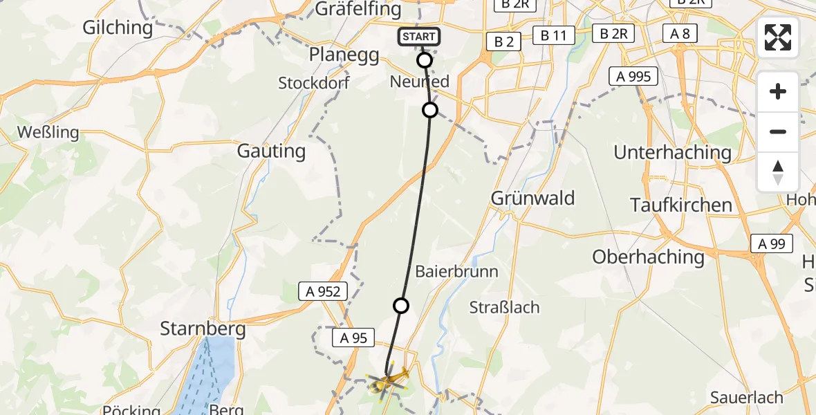 Routekaart van de vlucht: Rettungshubschrauber nach Schäftlarn, Alpenblickstraße