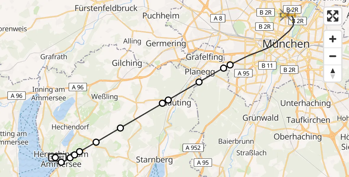 Routekaart van de vlucht: Rettungshubschrauber nach München, Kölner Platz