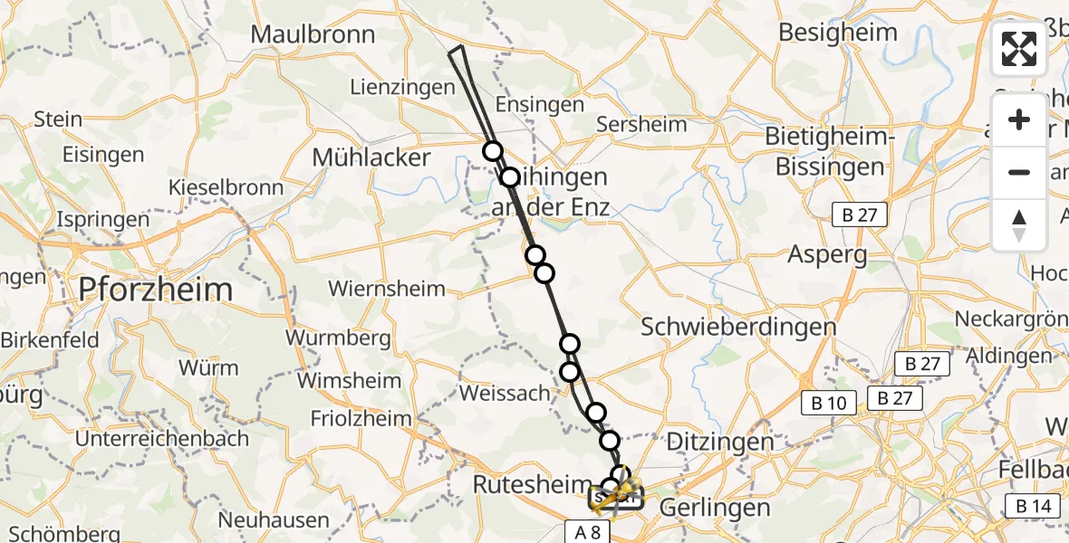 Flugroute Rettungshubschrauber Leonberg Hospital - Leonberg Hospital, 02 April 2026, 17:19