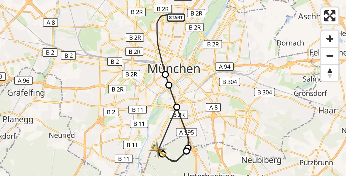 Flugroute Rettungshubschrauber München - ADAC Air Rescue Center Hubschrauberlandeplatz (Christoph 1), 02 April 2026, 17:33