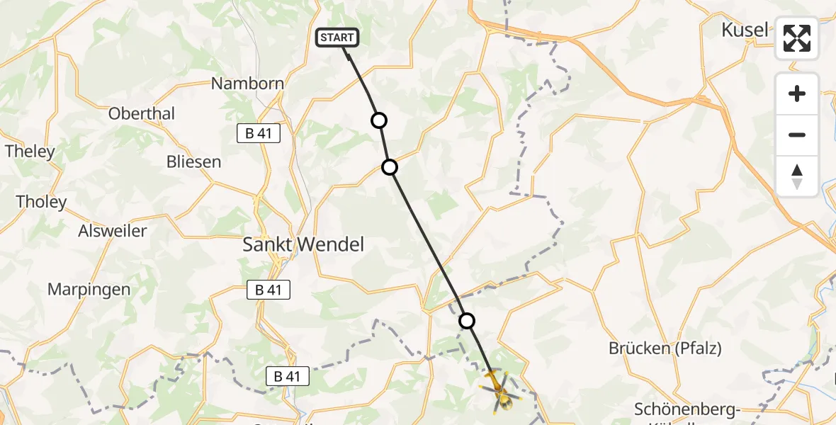 Routekaart van de vlucht: Rettungshubschrauber nach Ottweiler, Waldmohrer Straße