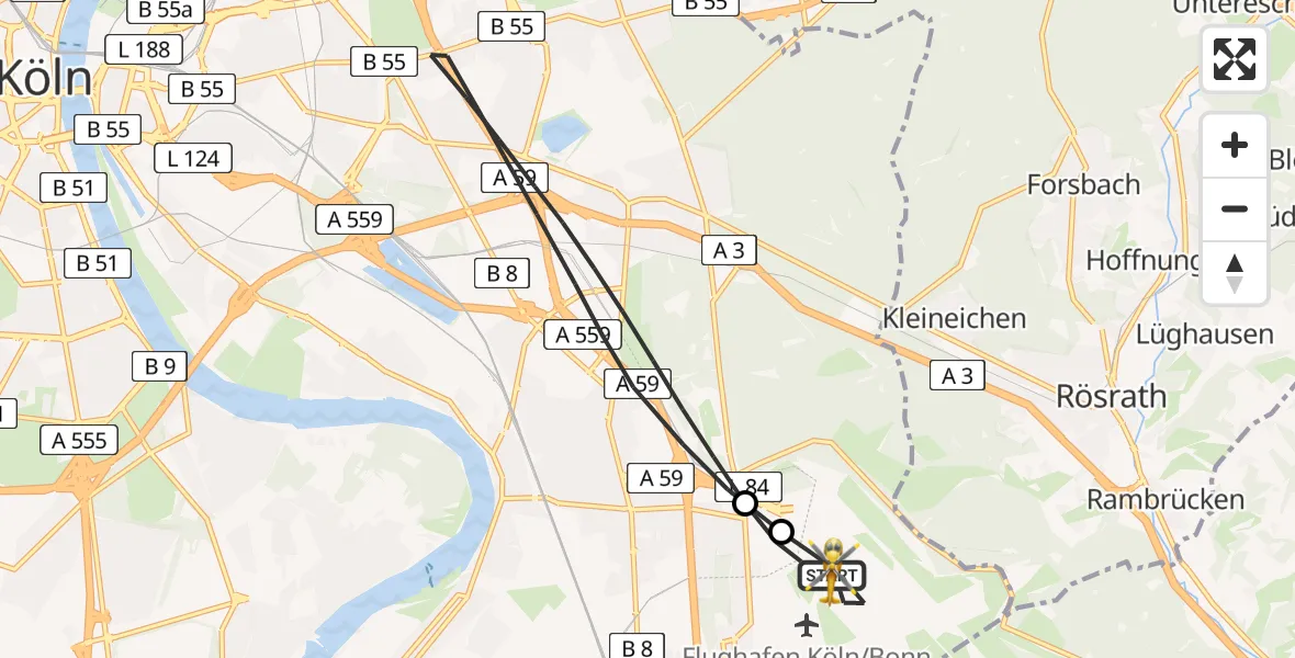 Flugroute Rettungshubschrauber Köln Bonn Flughafen - Köln Bonn Flughafen, 02 April 2026, 17:56
