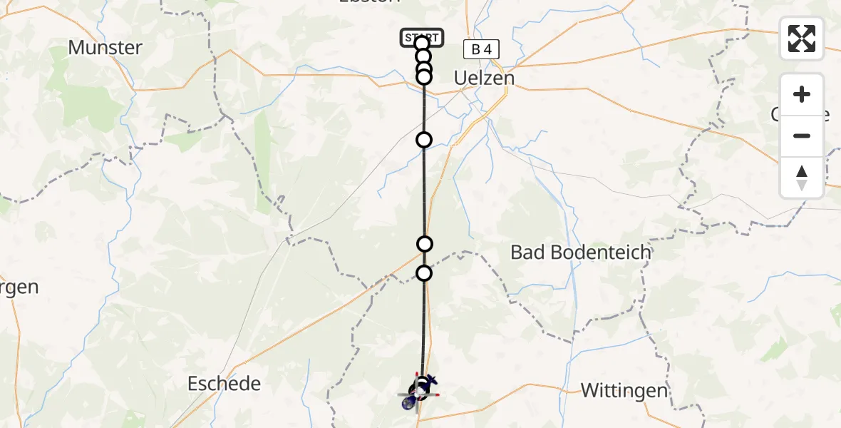 Routekaart van de vlucht: Polizeihubschrauber nach Steinhorst, B 4