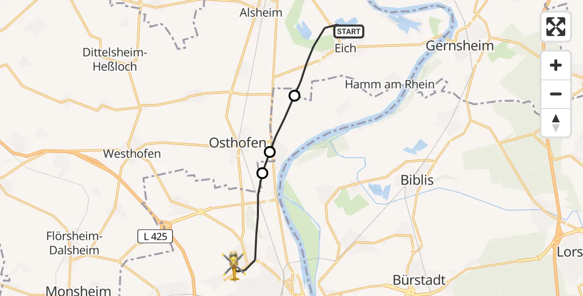 Routekaart van de vlucht: Rettungshubschrauber nach Worms, Wildstraße