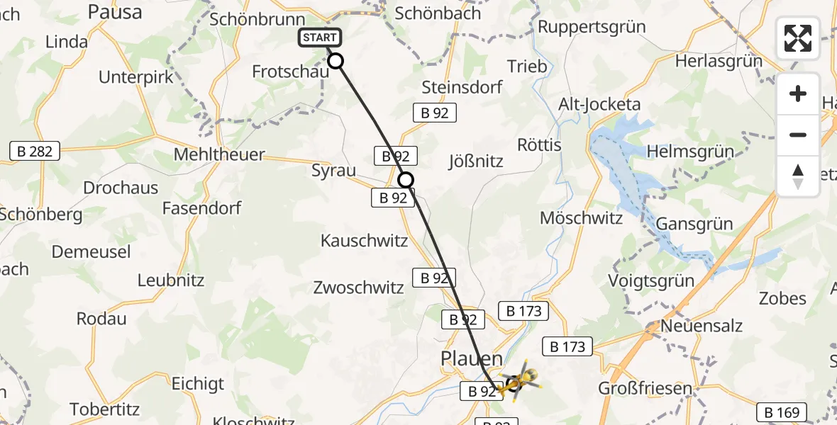Routekaart van de vlucht: Rettungshubschrauber nach Helios Clinic Plauen