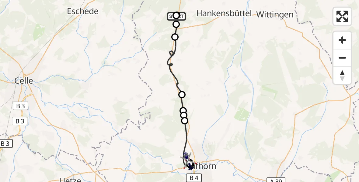 Routekaart van de vlucht: Polizeihubschrauber nach Gifhorn Bundespolizei Hubschrauberlandeplatz