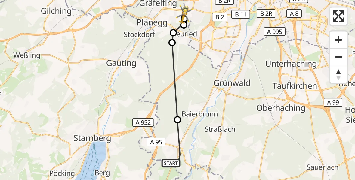 Routekaart van de vlucht: Rettungshubschrauber nach DRF Air Rescue München Hubschrauberlandeplatz