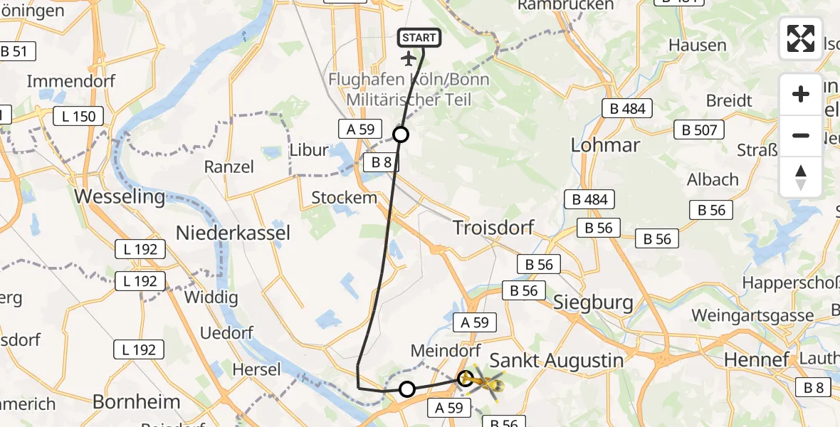 Routekaart van de vlucht: Rettungshubschrauber nach Sankt Augustin, Richthofenstraße