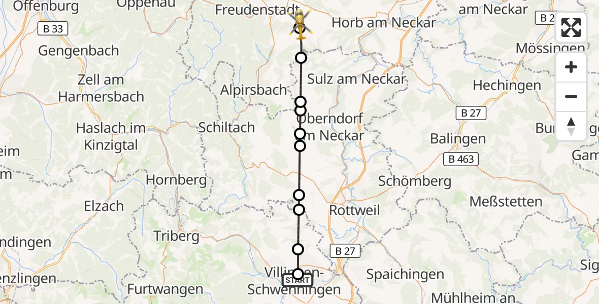 Flugroute Rettungshubschrauber DRF Air Rescue Station Villingen-Schwenningen Hubschrauberlandeplatz (Christoph 11) - Glatten, 02 April 2026, 18:35