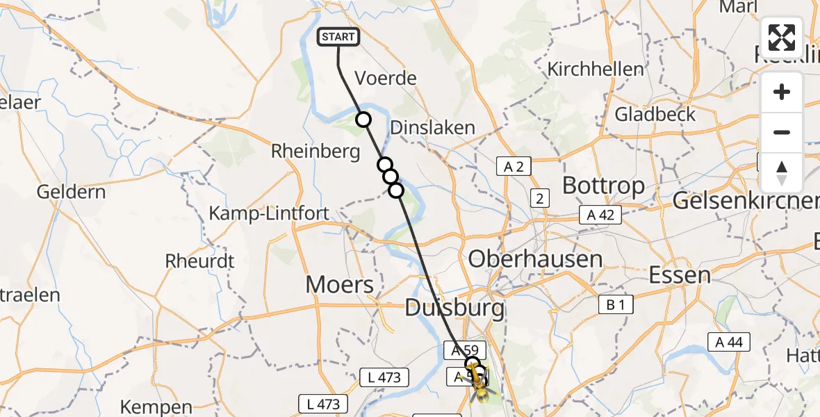 Routekaart van de vlucht: Rettungshubschrauber nach Duisburg Air Rescue Hubschrauberlandeplatz (Christoph 9)
