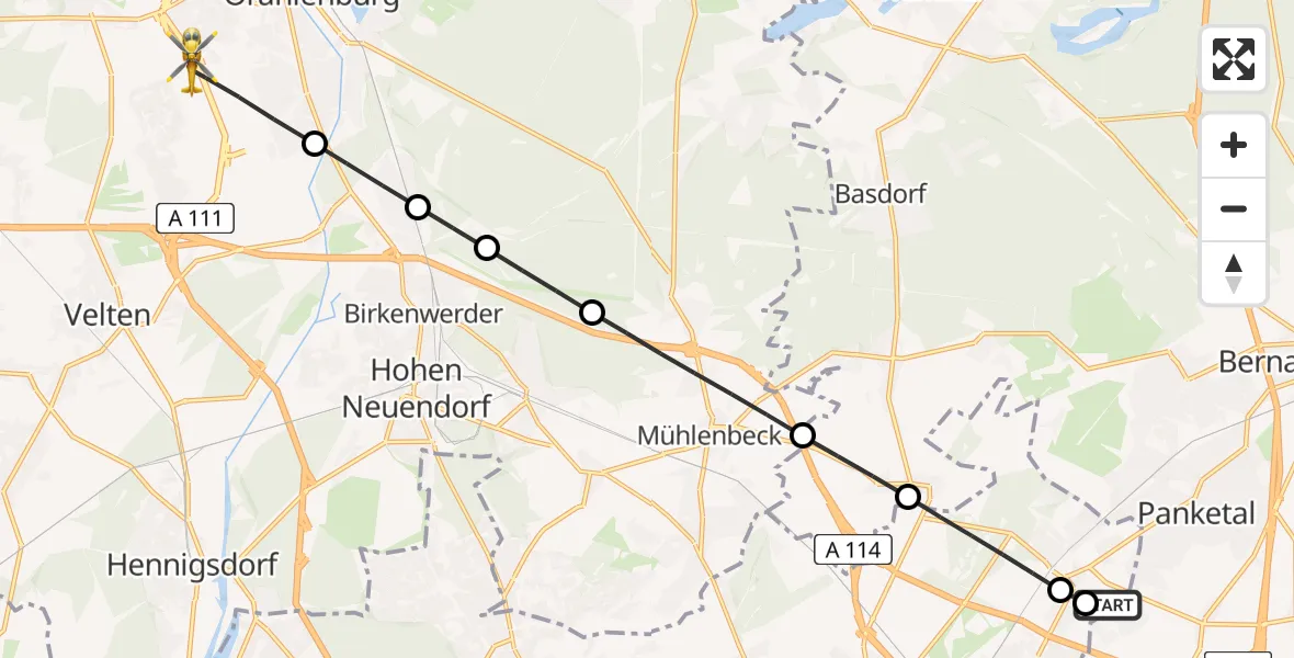 Flugroute Rettungshubschrauber Helios Clinic Berlin-Buch - Oranienburg, 02 April 2026, 19:04