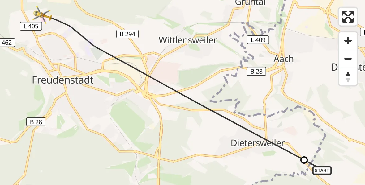 Routekaart van de vlucht: Rettungshubschrauber nach Freudenstadt, Karl-von-Hahn-Straße