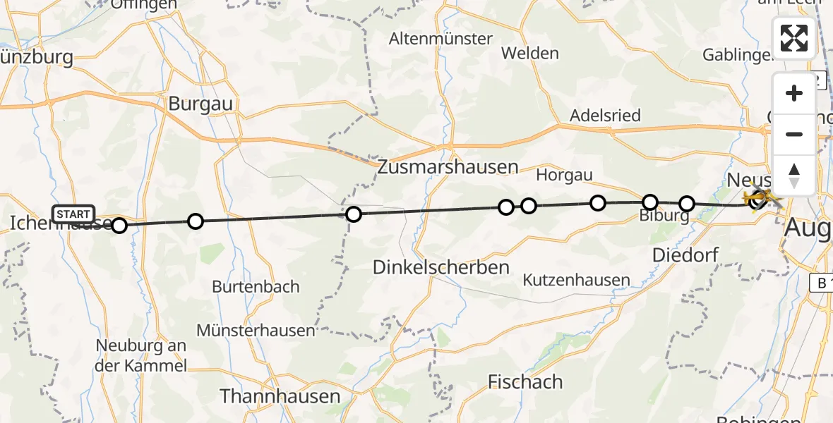Routekaart van de vlucht: Rettungshubschrauber nach Augsburg University Hospital