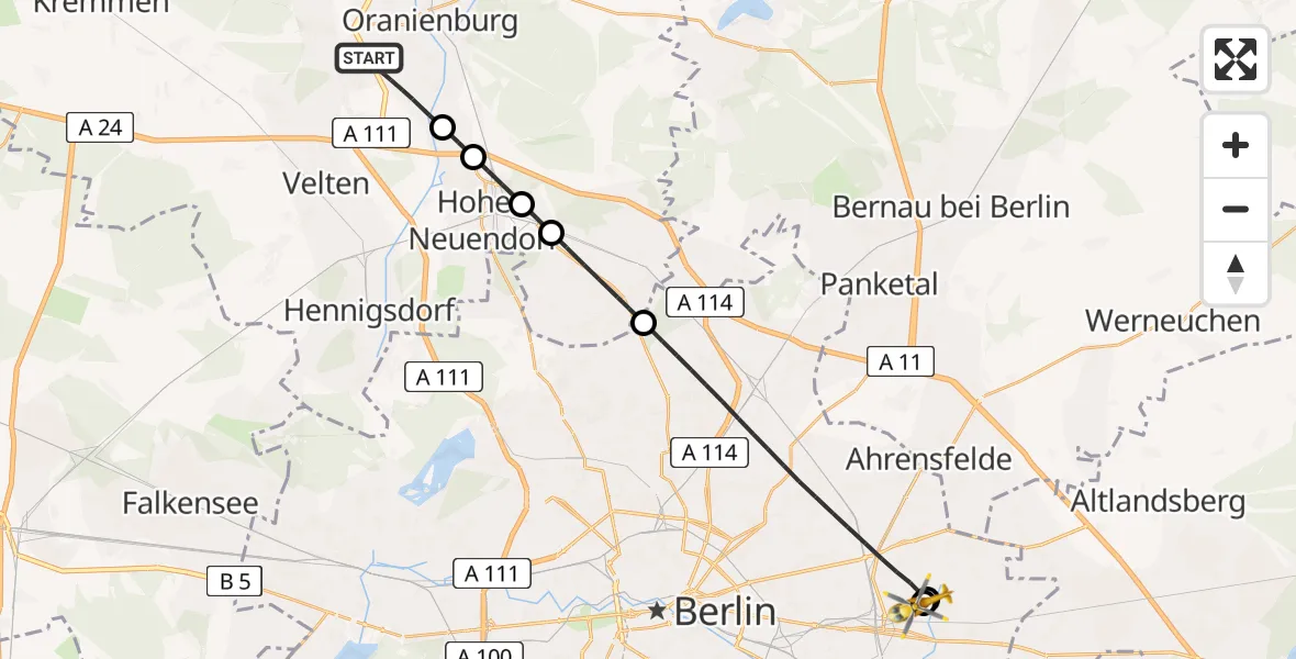 Routekaart van de vlucht: Rettungshubschrauber nach Berlin Emergency Hospital