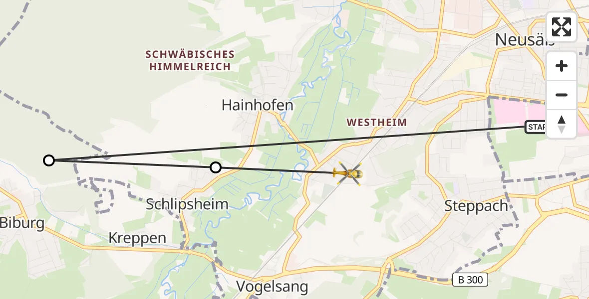 Routekaart van de vlucht: Rettungshubschrauber nach Neusäß, Bahnstraße