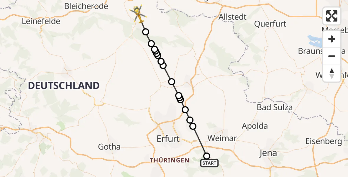 Flugroute Ambulanzhubschrauber Bad Berka - Sondershausen, 02 April 2026, 20:35