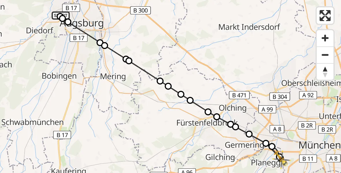 Routekaart van de vlucht: Rettungshubschrauber nach DRF Air Rescue München Hubschrauberlandeplatz