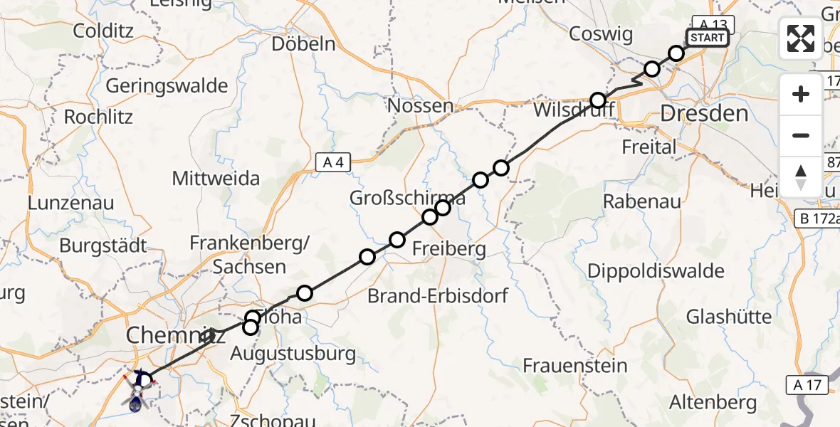 Flugroute Polizeihubschrauber Dresden - Neukirchen/Erzgeb., 02 April 2026, 20:42