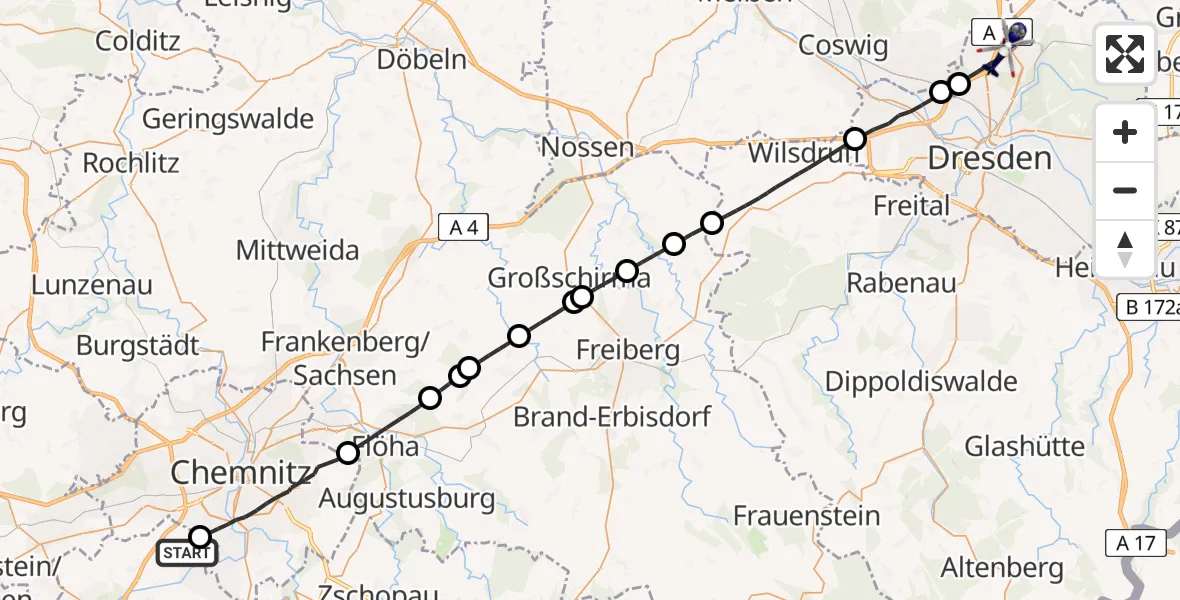 Routekaart van de vlucht: Polizeihubschrauber nach Dresden, Flughafenstraße