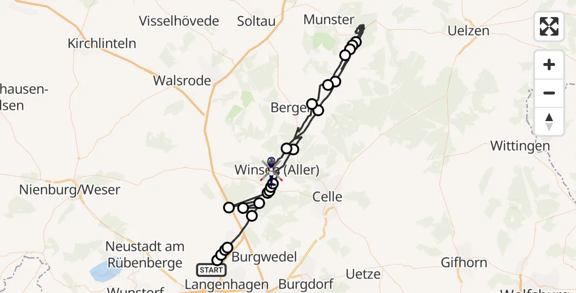 Flugroute Polizeihubschrauber Flughafen Hannover - Winsen (Aller), 02 April 2026, 21:50
