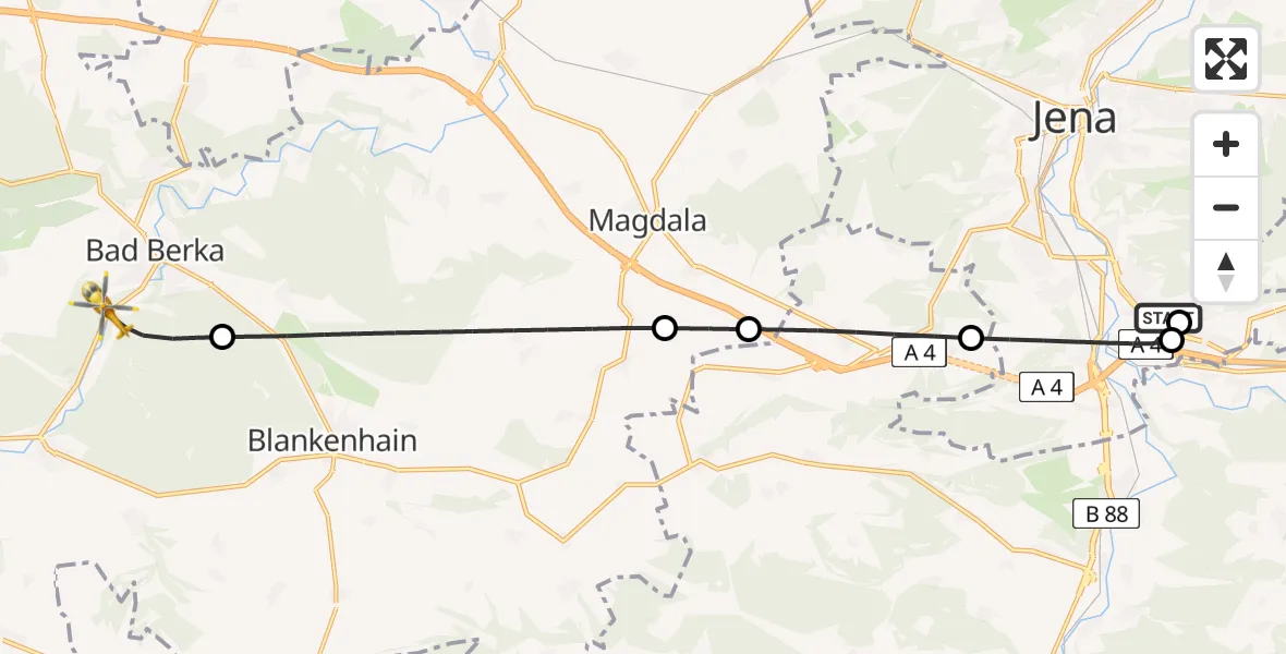 Routekaart van de vlucht: Ambulanzhubschrauber nach Bad Berka Zentralklinik Hubschrauberlandeplatz
