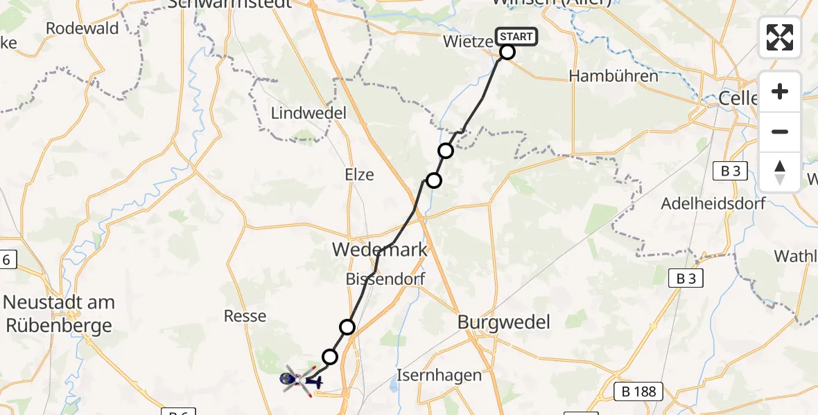Routekaart van de vlucht: Polizeihubschrauber nach Flughafen Hannover