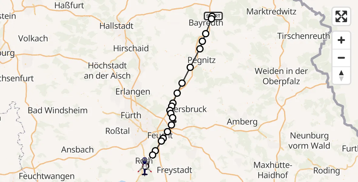 Routekaart van de vlucht: Polizeihubschrauber nach Flugplatz Roth