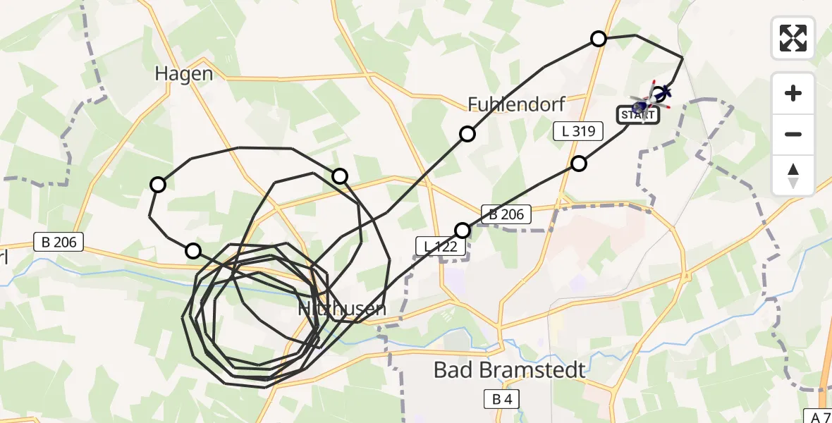 Flugroute Polizeihubschrauber Bad Bramstedt Hubschrauberlandeplatz - Bad Bramstedt Hubschrauberlandeplatz, 02 April 2026, 22:59