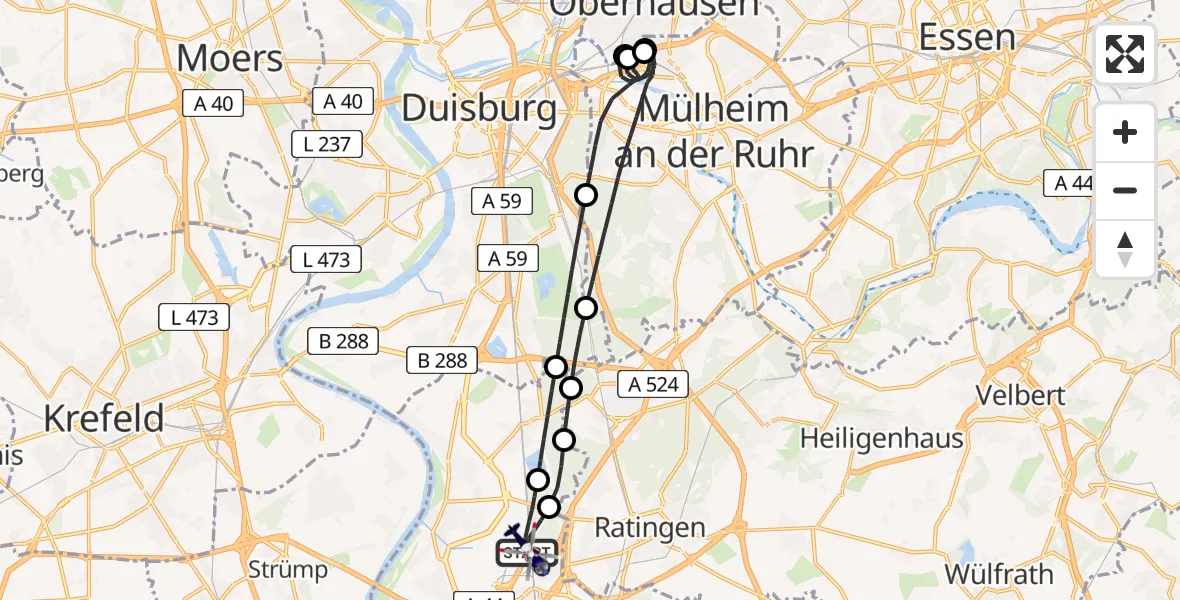 Routekaart van de vlucht: Polizeihubschrauber nach Düsseldorf Flughafen