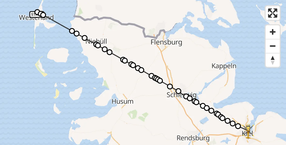 Routekaart van de vlucht: Rettungshubschrauber nach Kiel, Arnold-Heller-Straße