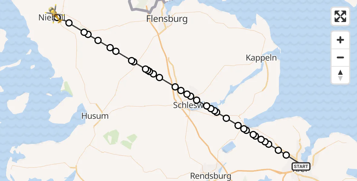 Routekaart van de vlucht: Rettungshubschrauber nach Niebüll, Gather Landstraße