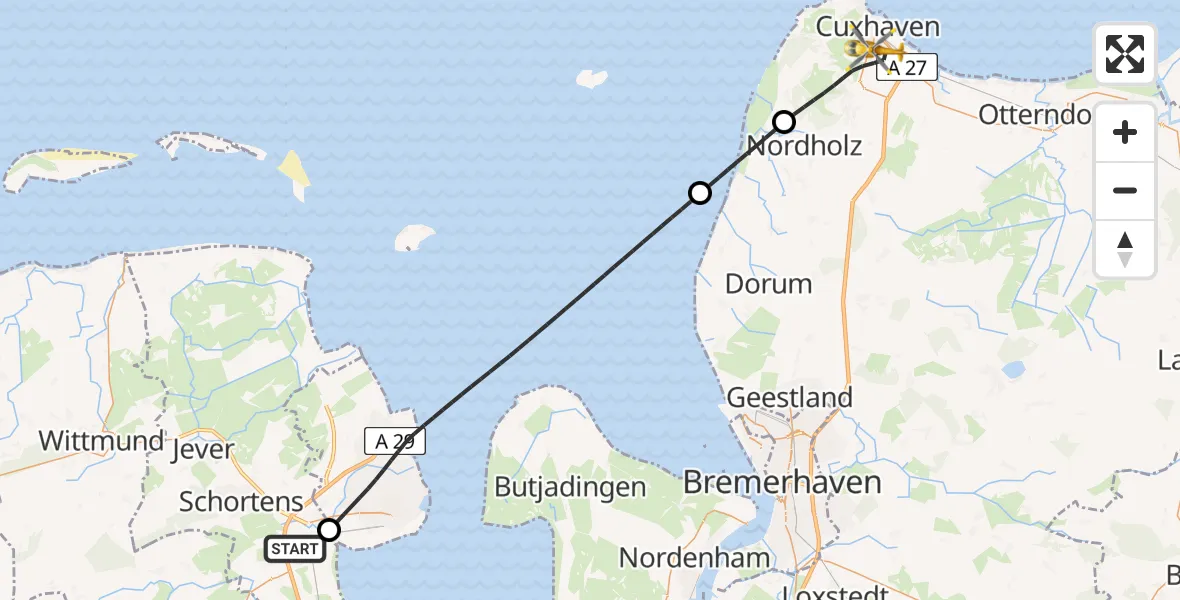 Routekaart van de vlucht: Rettungshubschrauber nach Cuxhaven, Altenwalder Chaussee