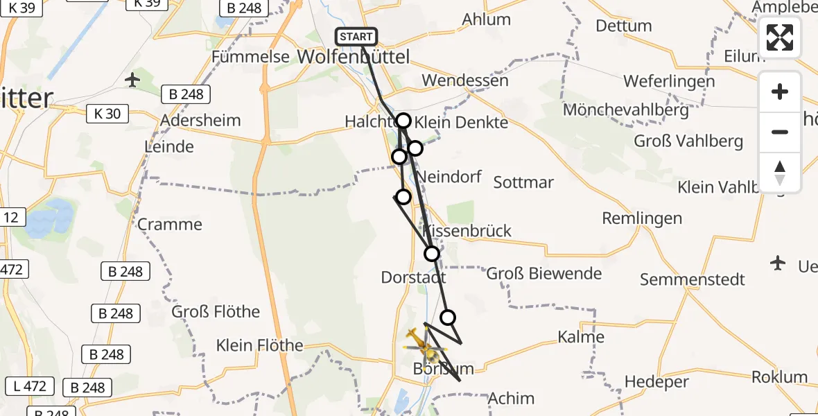 Flugroute Rettungshubschrauber Wolfenbüttel - Börßum, 03 April 2026, 05:04