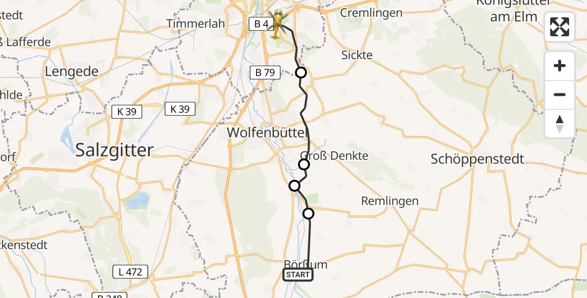 Routekaart van de vlucht: Rettungshubschrauber nach Braunschweig, Salzdahlumer Straße