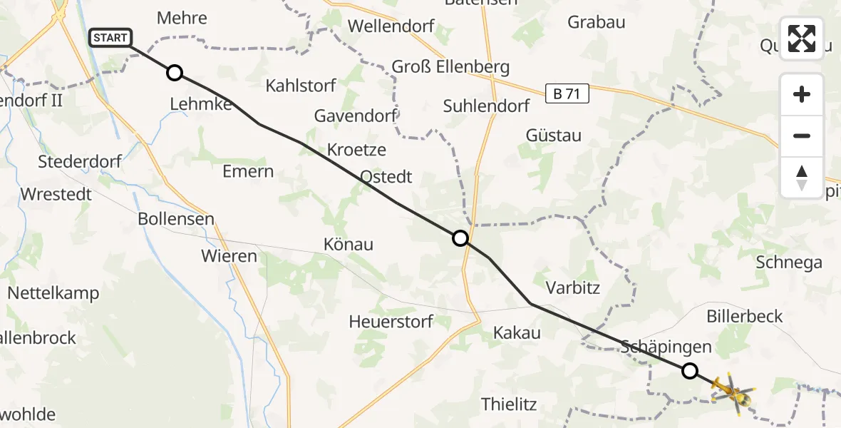 Routekaart van de vlucht: Rettungshubschrauber nach Dähre, K 44