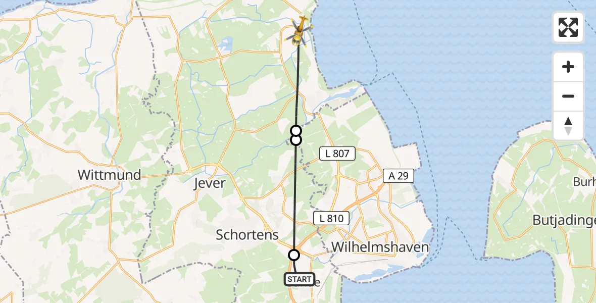 Flugroute Rettungshubschrauber Sande - Wangerland, 03 April 2026, 06:33