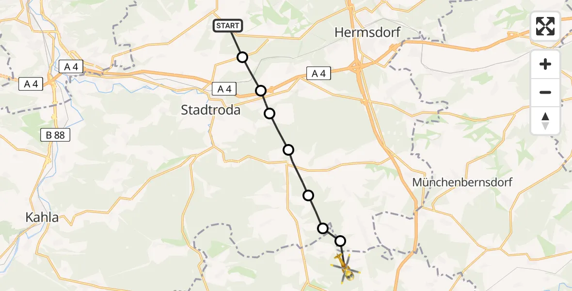 Routekaart van de vlucht: Rettungshubschrauber nach Triptis