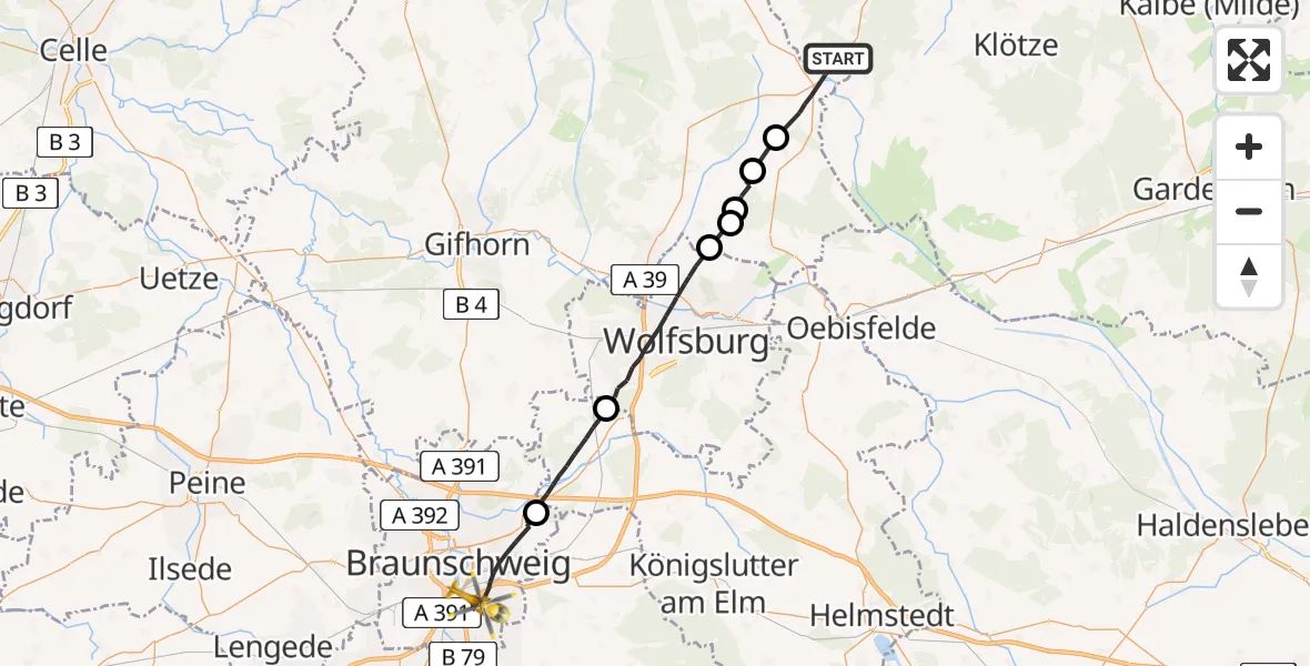 Routekaart van de vlucht: Rettungshubschrauber nach Braunschweig, Dresdenstraße