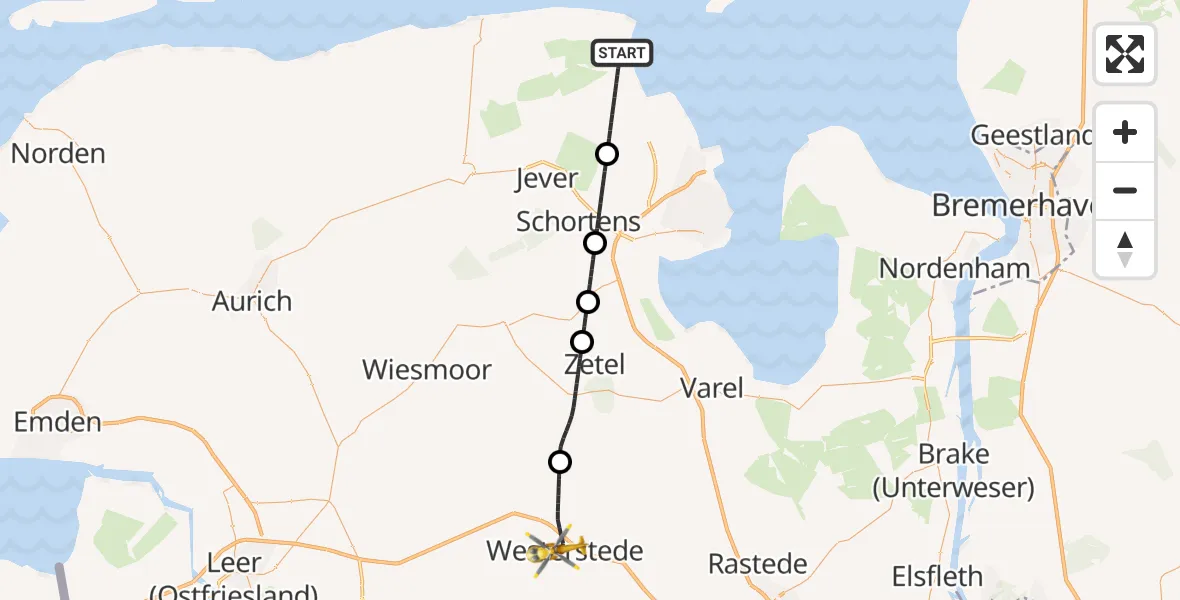 Routekaart van de vlucht: Rettungshubschrauber nach Westerstede, Mozartstraße