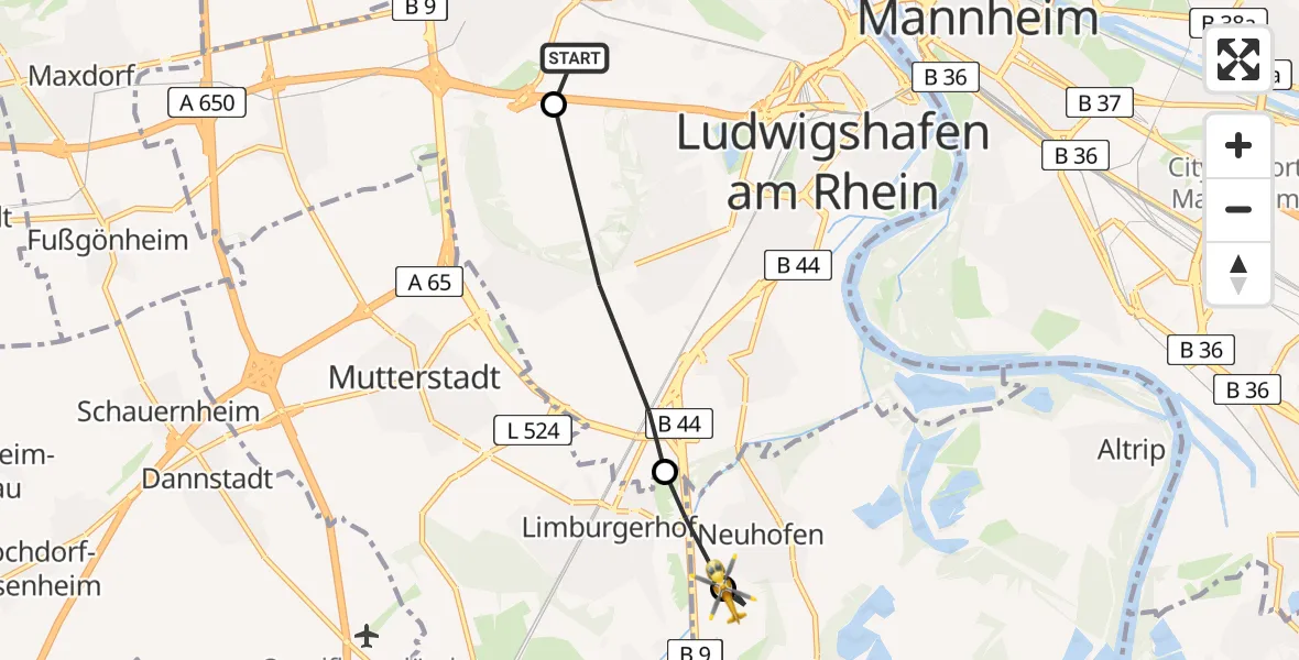 Routekaart van de vlucht: Rettungshubschrauber nach Neuhofen, Oberer Bruchweg