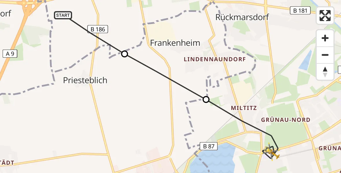 Routekaart van de vlucht: Rettungshubschrauber nach Leipzig, Lützner Straße