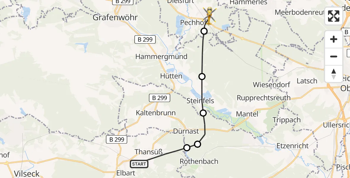 Routekaart van de vlucht: Rettungshubschrauber nach Schwarzenbach, Zeisigweg