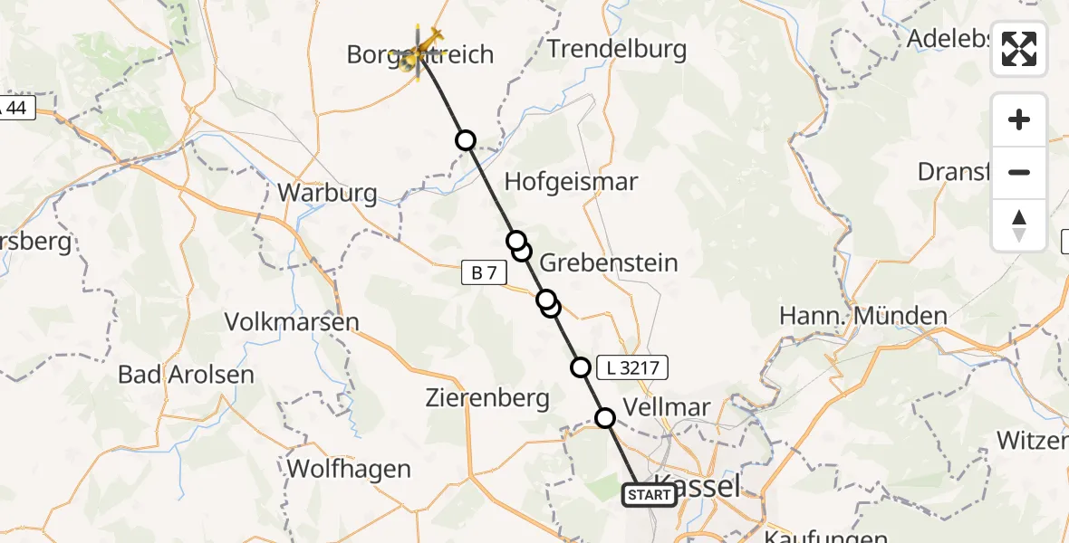 Routekaart van de vlucht: Rettungshubschrauber nach Borgentreich, Natzunger Straße