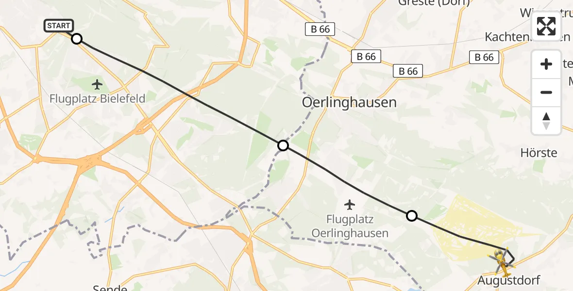 Flugroute Rettungshubschrauber Luftrettungszentrum Bielefeld - Augustdorf, 03 April 2026, 07:37