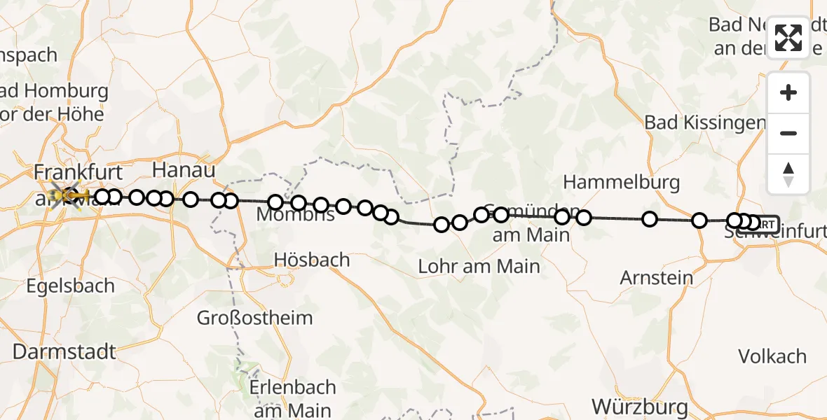 Routekaart van de vlucht: Rettungshubschrauber nach Frankfurt University Hospital