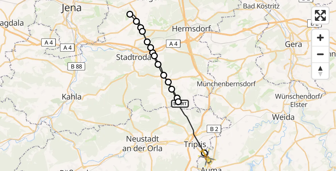 Routekaart van de vlucht: Rettungshubschrauber nach Auma-Weidatal, Gütterlitz