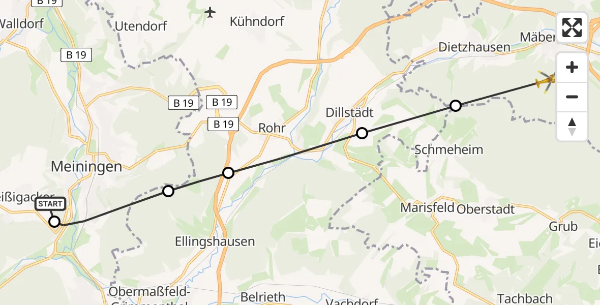 Flugroute Rettungshubschrauber Helios Clinic Meiningen - Suhl, 03 April 2026, 07:55