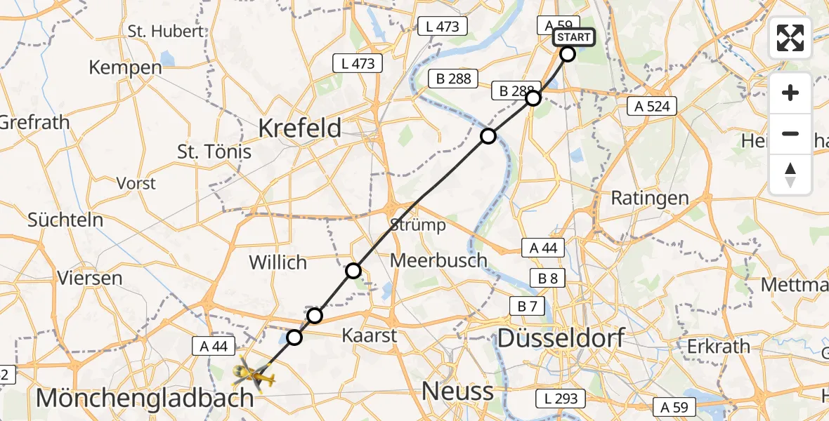 Flugroute Rettungshubschrauber Duisburg Air Rescue Hubschrauberlandeplatz (Christoph 9) - Korschenbroich, 03 April 2026, 07:56