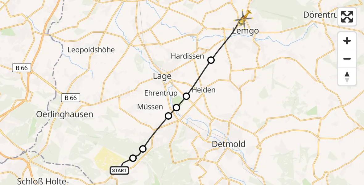 Routekaart van de vlucht: Rettungshubschrauber nach Lemgo, Rintelner Straße